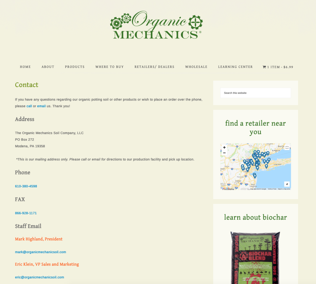 The Organic Mechanic website screenshot 2