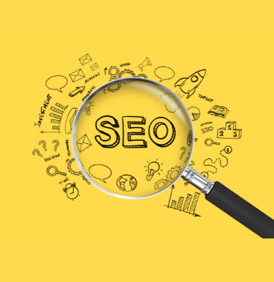 Magnifying glass with SEO in center